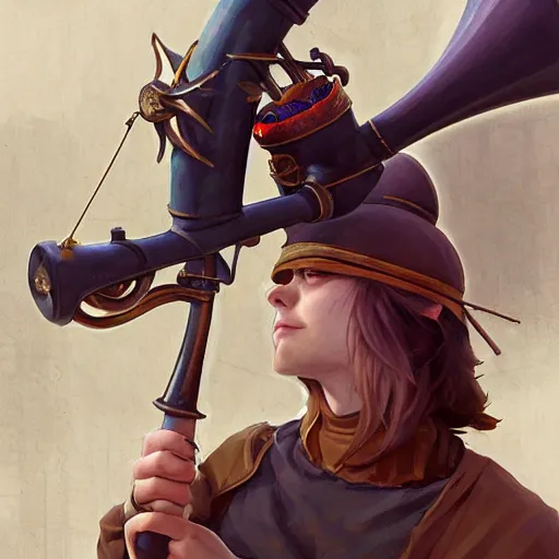 Image similar to an inllustration of a medieval blowing horn, winding horn, animal horn, by stanley artgerm lau, wlop, rossdraws, james jean, andrei riabovitchev, marc simonetti, and sakimichan, trending on artstation