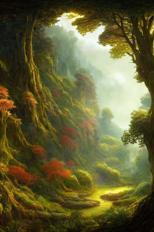 Image similar to a beautiful digital illustration painting of a detailed gothic fantasy valley and forest faerie fey unseelie, by benoit b. mandelbrot, steven belledin, martin johnson heade, lee madgwick, caspar david friedrich, and david rios ferreira. 8 k resolution trending on artstation concept art digital illustration