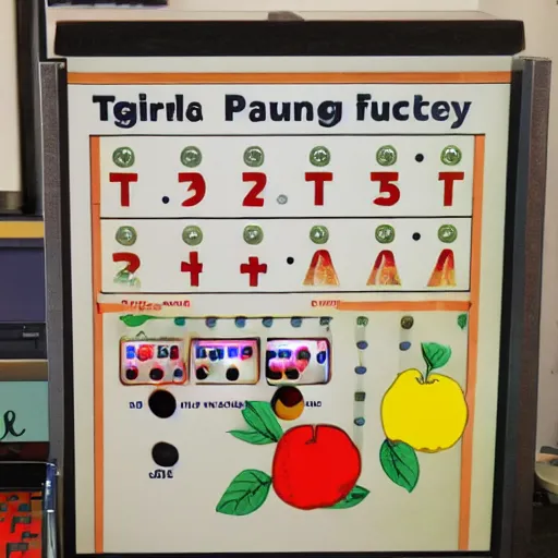 Prompt: Alan Turing themed English fruit machine n-10