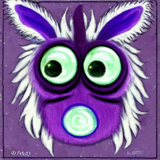 Prompt: 1 eyed 1 horned flying purple monster with fur