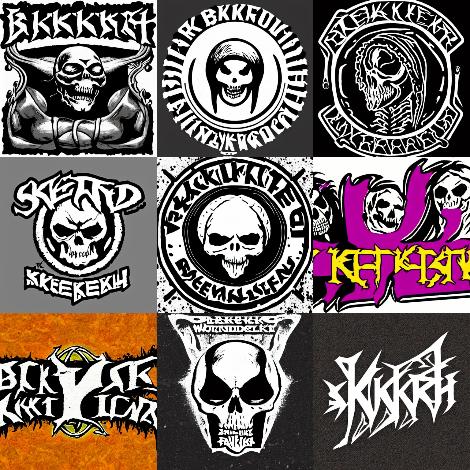 Prompt: Text Logo of Black Metal band named Skeletor's Breakfast Burrito wordmark, logotype.