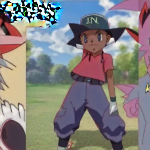 Image similar to lil nas x as a pokemon trainer, anime