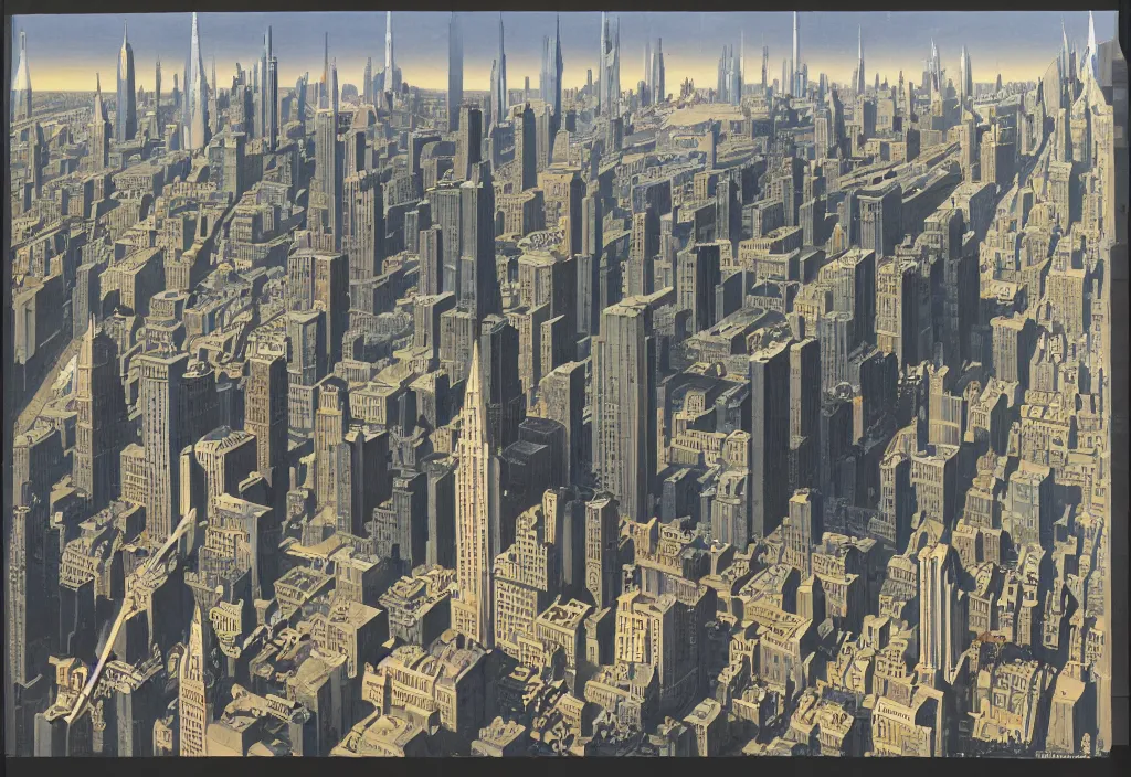 Image similar to Modern New York, Ludek Pesek, Rick Guidice, Chesley Bonestell, Lucien Rudaux, Rolf Klep, Fred Freeman, George Pal