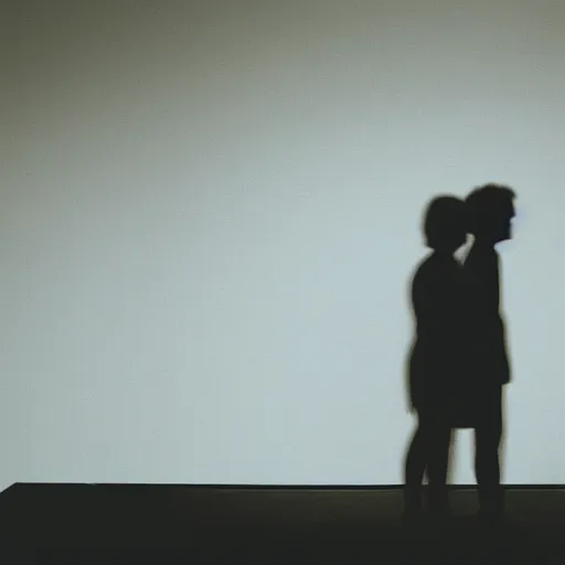 Prompt: Two silhouettes on an empty stage, polaroid picture, colour, bright