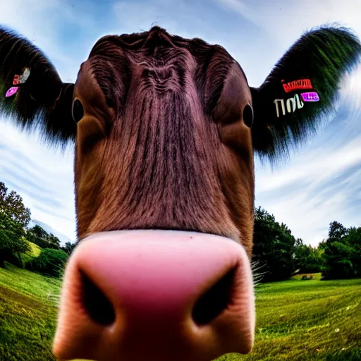 Prompt: cows udder, fisheye lens