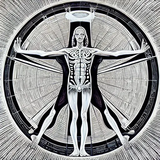 Prompt: The Vitruvian Man by Alex Grey