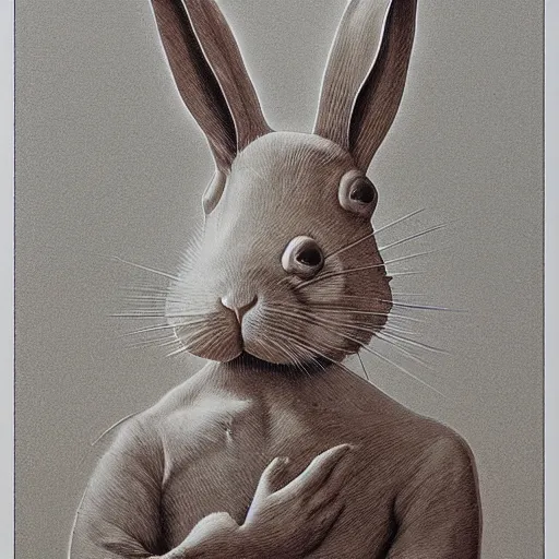 Prompt: a rabbit in the style of Zdzisław Beksiński