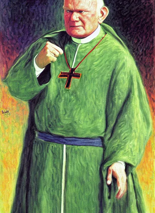 Prompt: portrait of john paul ii as piccolo from dragon ball z by claude monet