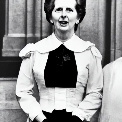 Prompt: Margaret Thatcher with cat ears and a maid outfit