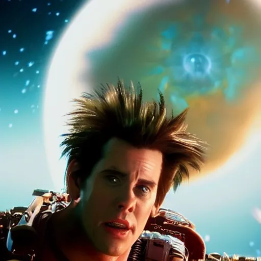 Image similar to hyperrealistic film still of ace ventura in space, violent explosion, stunning 3 d render, inspired by istvan sandorfi & greg rutkowski & unreal engine, perfect symmetry, dim volumetric cinematic lighting, 8 k octane comprehensive render, extremely hyper - detailed, incredibly lifelike attributes, intricate, real flesh texture, masterpiece, artstation, stunning,