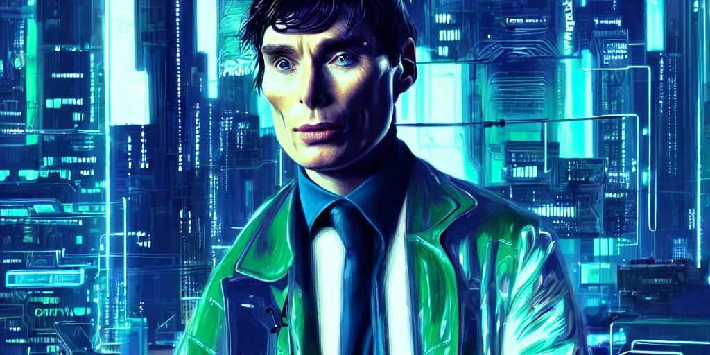 Prompt: Cillian Murphy in Cyber Punk 2077, highly detailed digital art