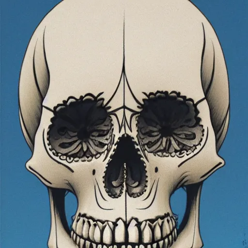 Prompt: tibetan skull by Moebius