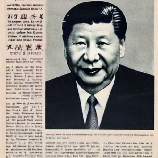 Prompt: 1950s newspaper ad for Xi Jinping holding a automatic rifle