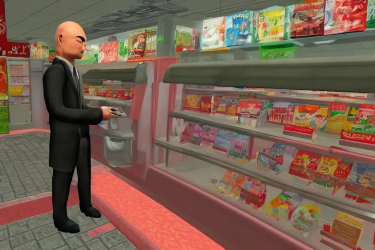 Prompt: agent 4 7 ordering a slurpee at 7 1 1, ps 2 yakuza screenshot