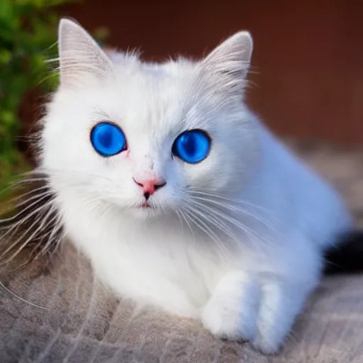 Image similar to cute white fluffy cate with heterochromia eyes