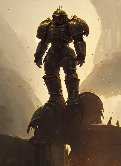 Prompt: medieval knight power armour, concept art, space marine, medieval, highly detailed, cinematic lighting, sparks, digital art painting by greg rutkowski