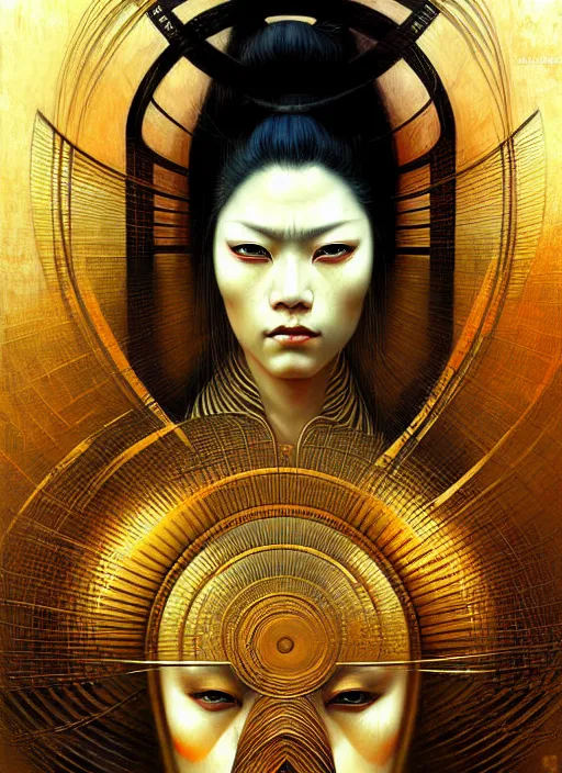 Prompt: portrait of samurai, digital art, highly detailed illustration, Karol Bak, golden ratio, rule of thirds