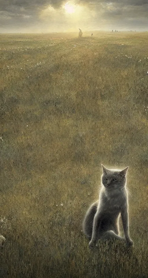 Prompt: a transparent!!! ghostly cat in the steppe, summer field, misty background, from the game pathologic 2, highly detailed, sharp focus, matte painting, by isaac levitan and asher brown durand,