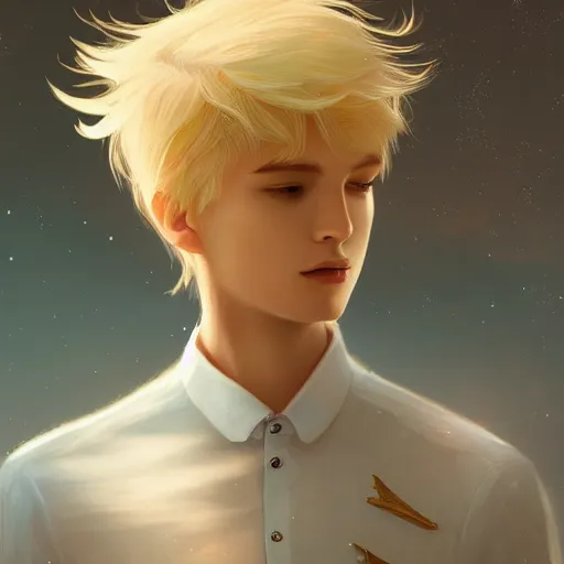 Prompt: the little prince, blond hair, gorgeous, amazing, elegant, intricate, highly detailed, digital painting, artstation, concept art, sharp focus, illustration, art by ross tran