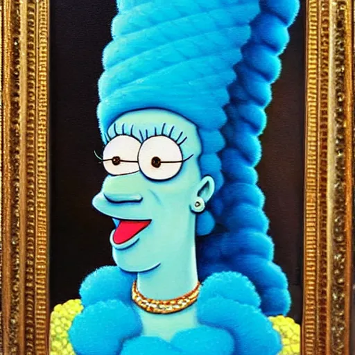 Prompt: marge simpson caucasian dmt historical oil painting