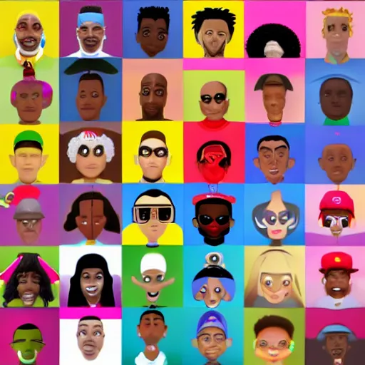 Prompt: famous rappers avatars made with blender in disney pixar style