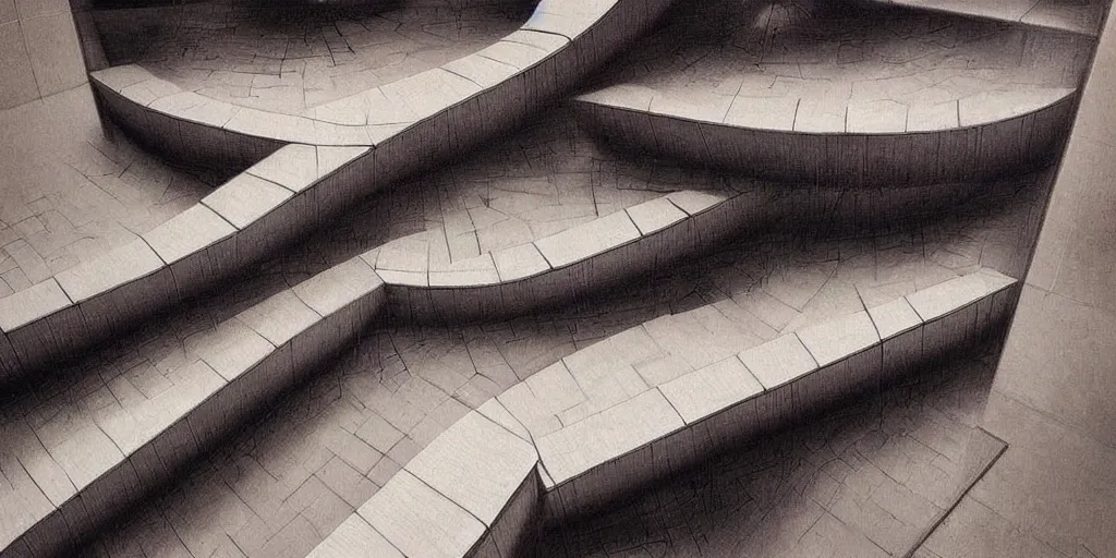 Image similar to infinite stairs, mind - blowing illusion painting by tomek setowski