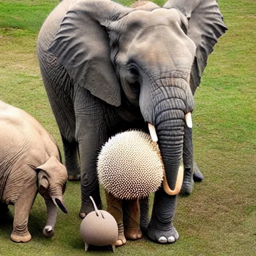 Image similar to an elephant and a hedgehog as one animal.