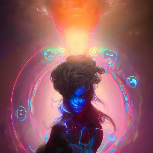 Prompt: intricate holographic quantum ghostwave entanglement goth girl made of microcircuitry and transistors in a glowing deap sea by peter mohrbacher and nekro, trending on artstation, cgsociety 4 k