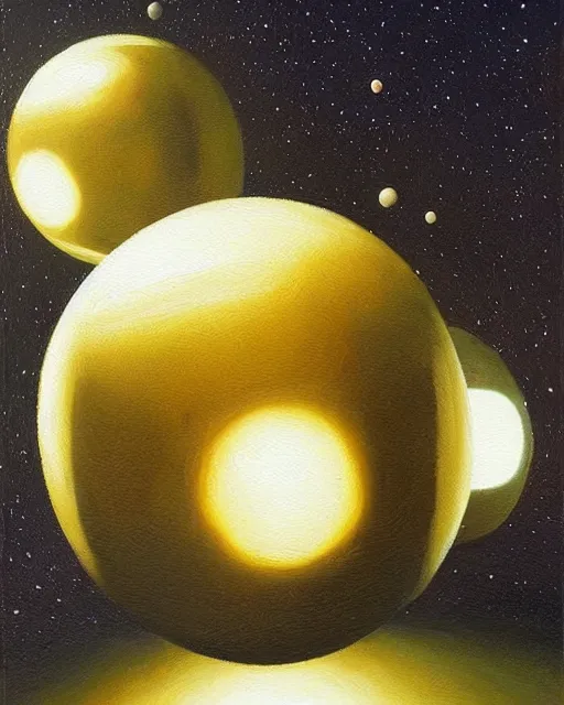 Prompt: spheres in space painted with oil paints. artwork by scott listfield, trading on artstantion, very colourfu, detailed, Beautiful