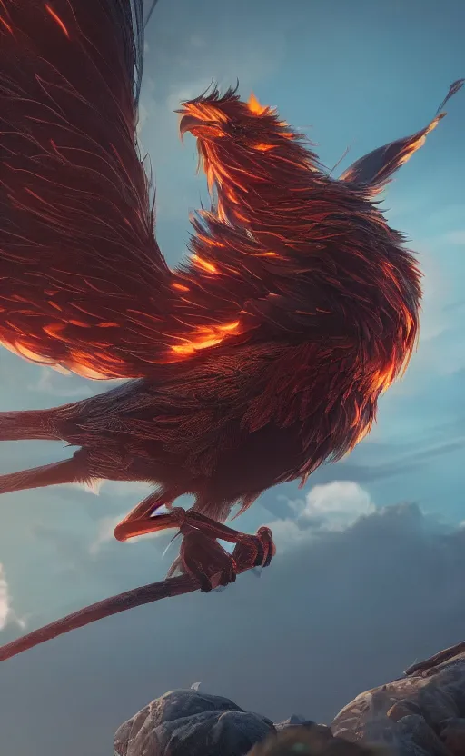 Image similar to a phoenix bird, fire, ash electric, furry, soft, concept art, sharp focus, intricate details, highly detailed, photorealistic, disney pixar, octane render, iridescent, anime, 8 k