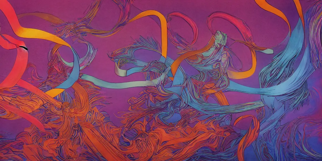 Image similar to abstract ribbons, flames, illustration, watercolor, pastel colors,Light By Miles Johnston, Agnes Pelson, Ryan Burke, Moebius, Phillip Loutherbourg, Salmon Khoshroo, Lee Griggs, Timothy Von Rueden Japanese woodcuts, Louise Zhang, James Jean, trending on artstation, 80's airbrush, 90's design