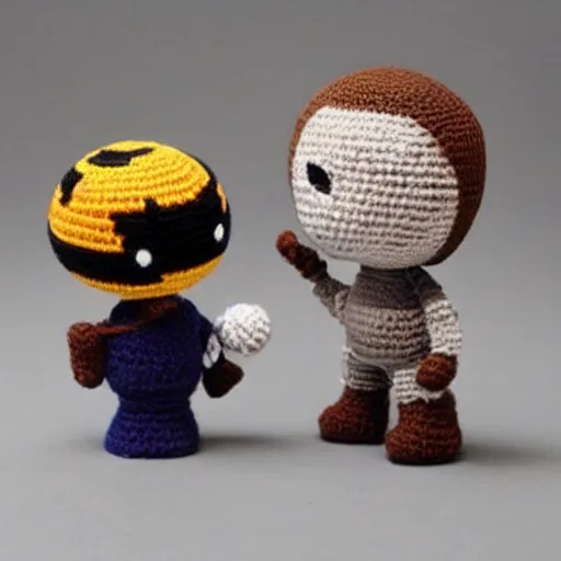 Image similar to Scene from. Star Wars with crocheting figures