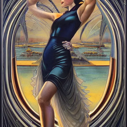 Prompt: a streamline moderne, art deco, art nouveau, dieselpunk painting in the style of donato giancola, and in the style of charlie bowater, and in the style of charles dulac. symmetry, smooth, sharp focus, semi - realism, intricate ultra fine detail.