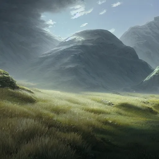 Prompt: concept art painting of a high moorland marsh above a mountainous forest, realistic, detailed, cel shaded, in the style of makoto shinkai and greg rutkowski and james gurney