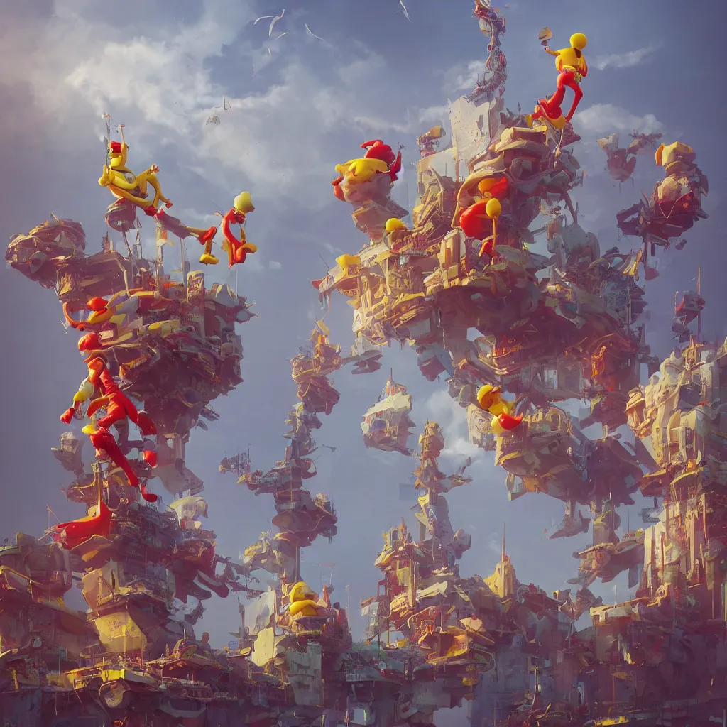 Image similar to ronald mcdonald statue in the world by beeple, darek zabrocki, tyler edlin, jordan grimmer, neil blevins, james paick, natasha tan, highly detailed, ultra detailed, ultra realistic, trending on artstation