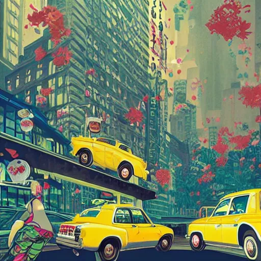 Image similar to crazy taxi real life by victo ngai and michaelangelo