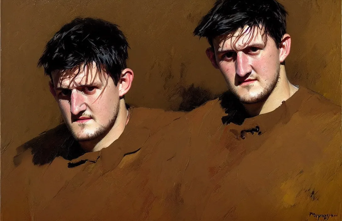 Image similar to portrait of harry maguire!!!!!!!!!!!!!!!!!!!!!!!!!!!, detailed face, detailed painting, epic lighting, by ilya repin, phil hale and kent williams