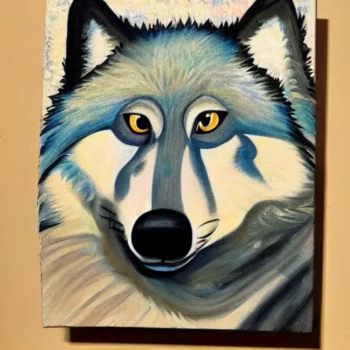 Image similar to very very fat retarded wolf, painting