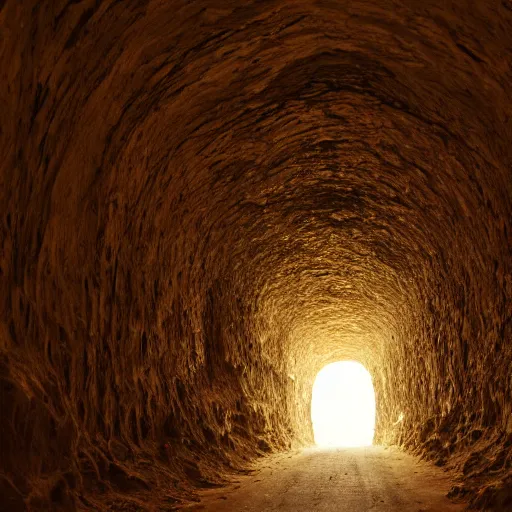 Prompt: a light at the end of a very long and narrow tunnel