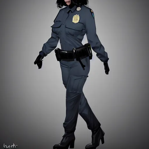 Prompt: kim kardashian as a cop, police uniform, full body view, scary graveyard, pretty, dust molecules, detailed photo, DeviantArt, Artstation, moonlit lighting