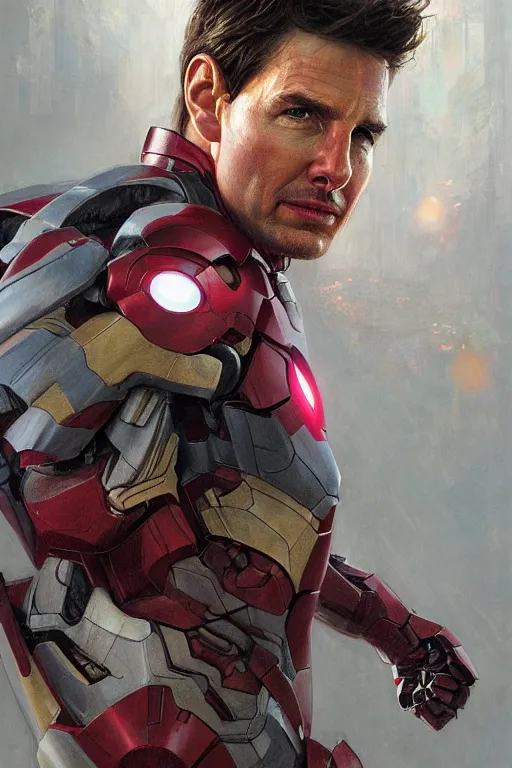 Prompt: Portrait of Tom Cruise as Superior Iron man, marvel, dark, intricate, highly detailed, smooth, artstation, digital illustration by Ruan Jia and Mandy Jurgens and Artgerm and Wayne Barlowe and Greg Rutkowski and Zdislav Beksinski