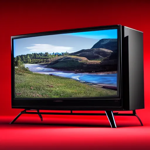 Image similar to a TV on a red background 8k hdr very detailed