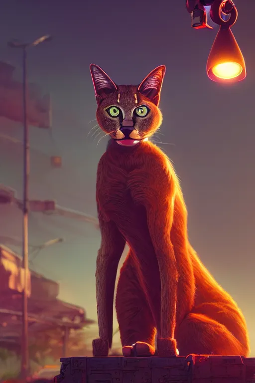 Prompt: cat caracal cyborg, ultra hd, Painting By Simon Stalenhag, unreal 5, DAZ, hyperrealistic, octane render, dynamic lighting, intricate detail, summer vibrancy, cinematic