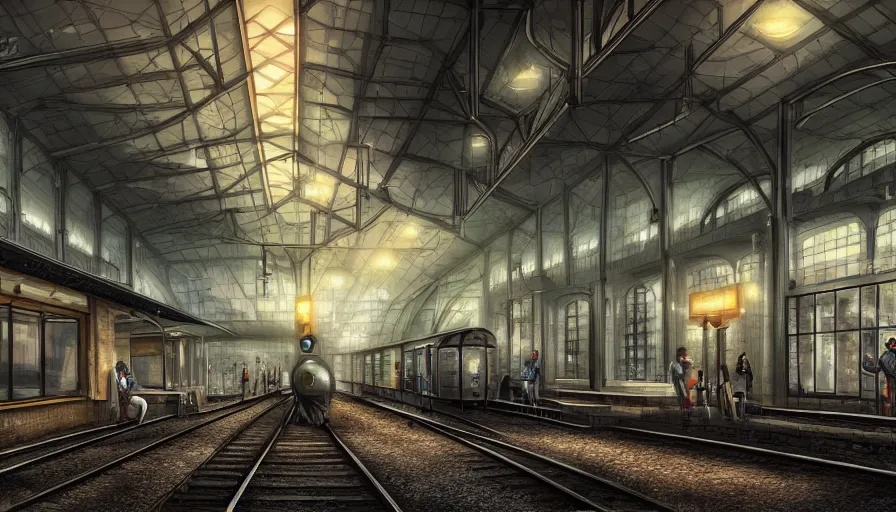 Image similar to rat society dyptopian train station digital art, concept art, wallpaper, photorealistic rendering