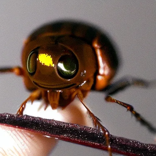 Image similar to beetle with gigantic realistic human eyes on its head