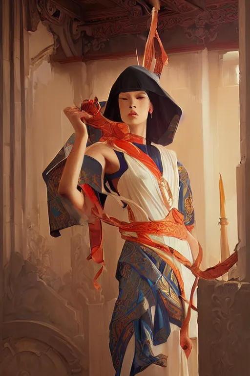 Image similar to temple, taoism, painting by greg rutkowski, j. c. leyendecker, artgerm