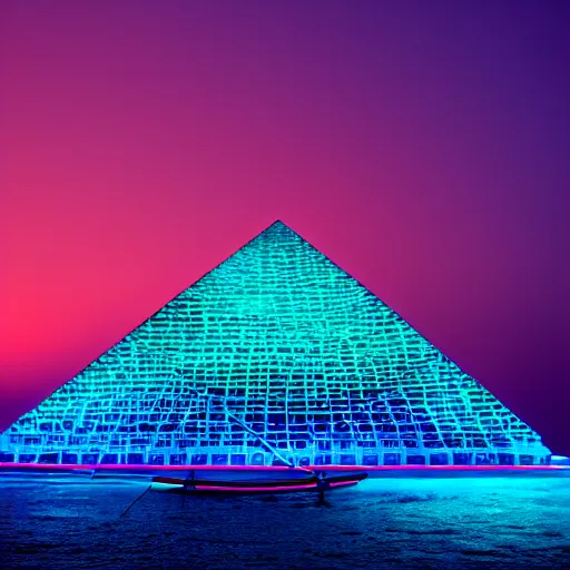 Image similar to neon pyramid in the sea