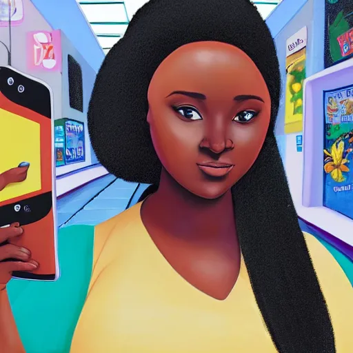 Prompt: stunning, coherent, beautiful painting, still of black bbw woman in wal-mart taking a selfie, follow shot, 3d, in the style of pixar, comic book style, 3d, highly detailed, highly detailed, sharp focus, bokeh, depth of field, 16k resolution, Unreal Engine 5, coherent, cinematic lighting, photorealistic, by Zhang Jingna