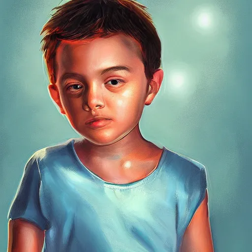 Image similar to kid with huge head, digital painting, beautiful lighting