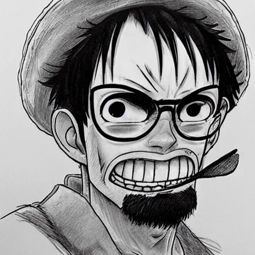 Image similar to luffy with mustache by kim jung gi